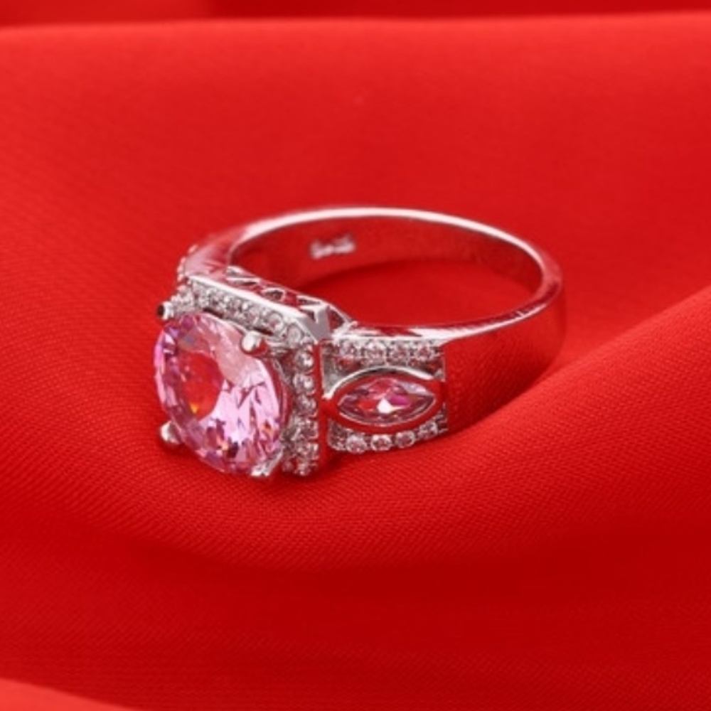 3 Pink CZ stones in Sterling Silver band - Ring